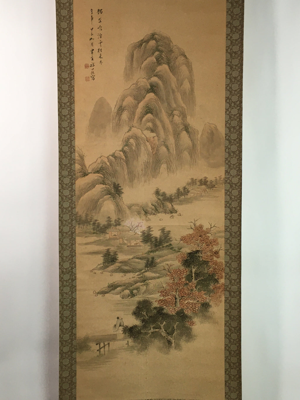 Japanese Hanging Scroll Vtg Kakejiku Kakemono Spring Mountain SC750