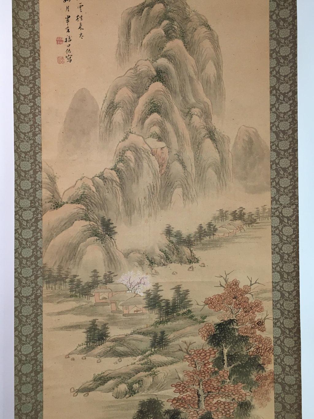 Japanese Hanging Scroll Vtg Kakejiku Kakemono Spring Mountain SC750