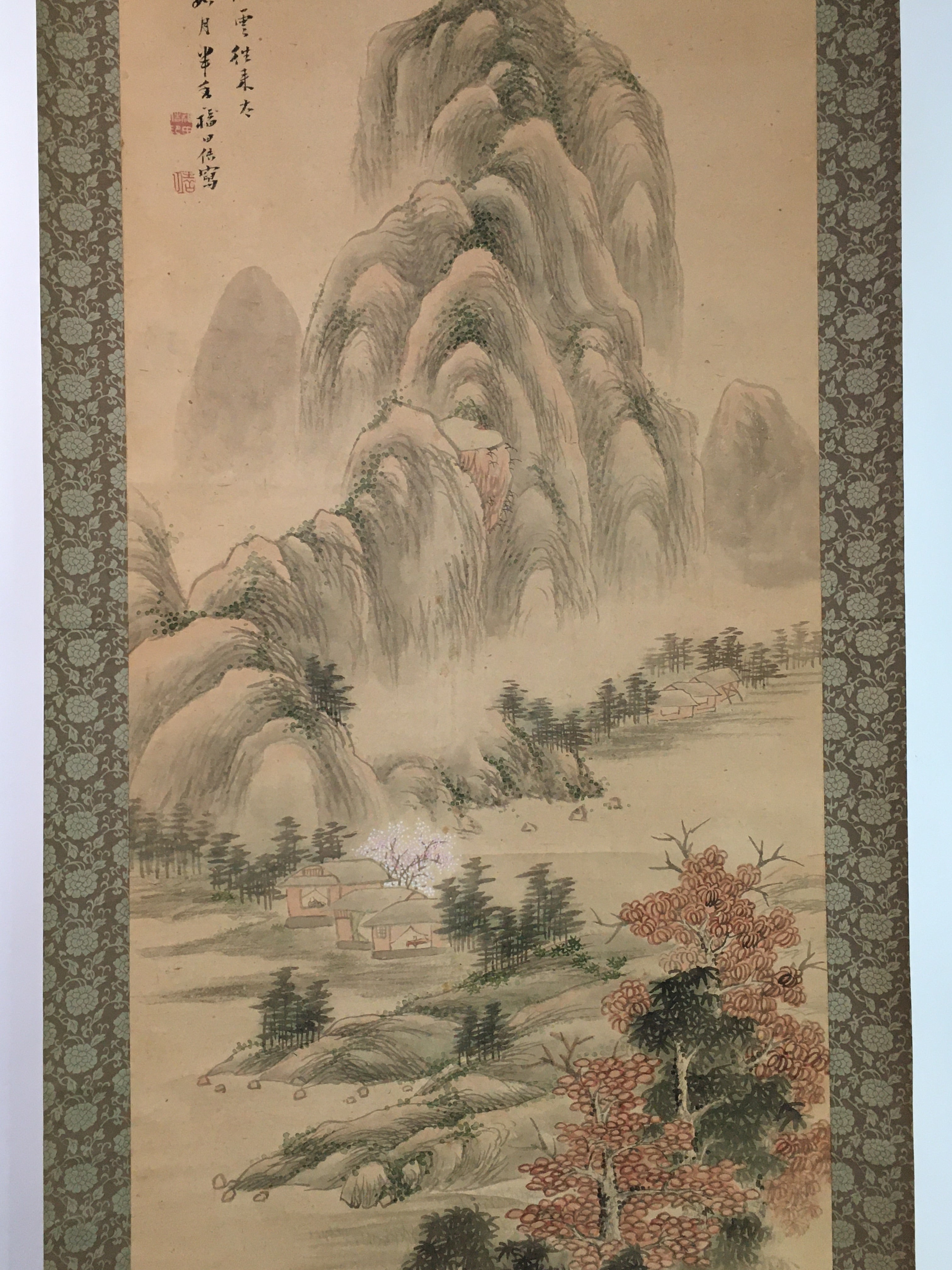 Japanese Hanging Scroll Vtg Kakejiku Kakemono Spring Mountain SC750