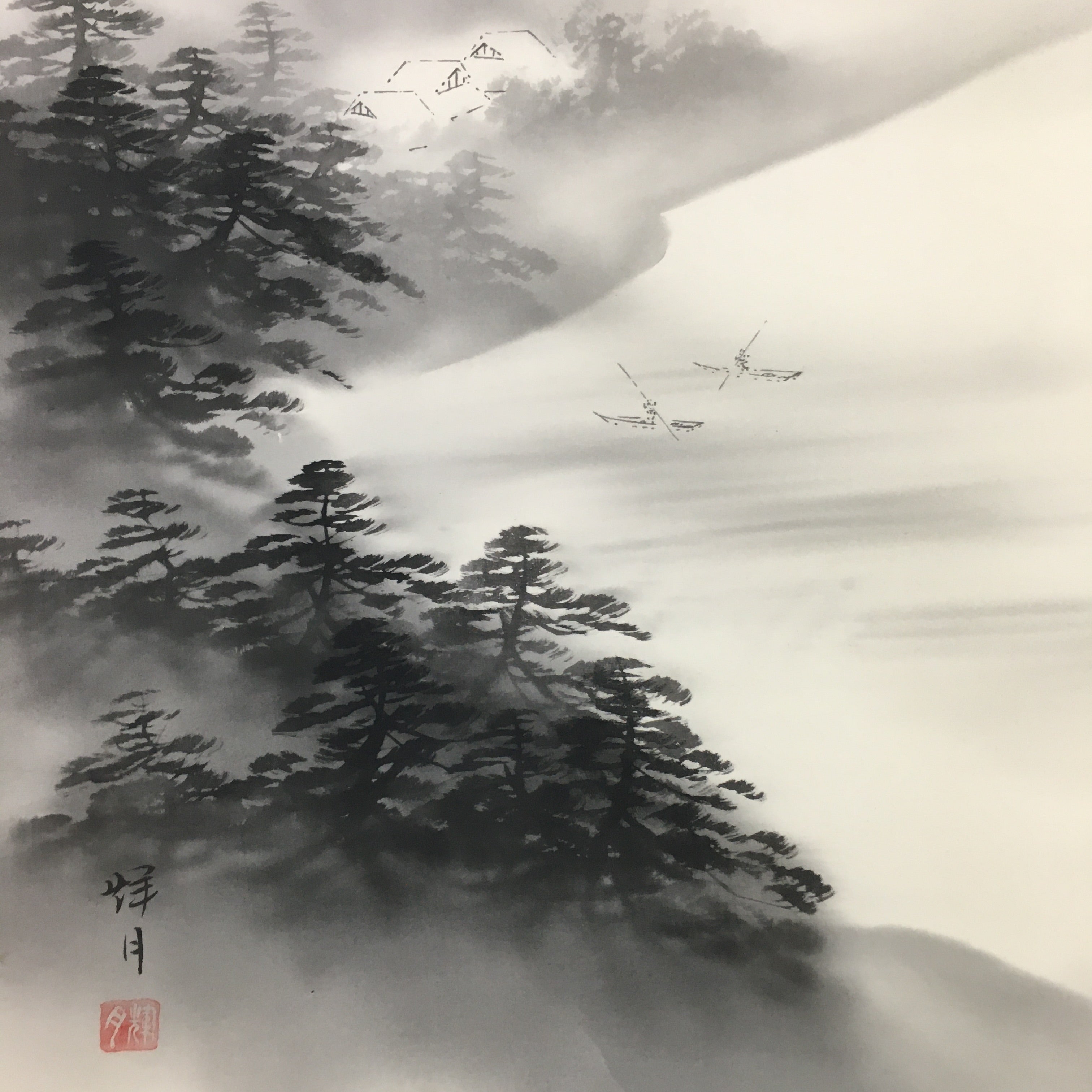 Japanese Hanging Scroll Vtg Kakejiku Kakemono Suiboku-Gan Mountains SC732