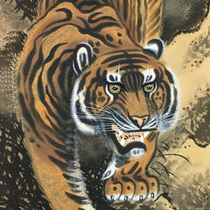 Japanese Hanging Scroll Vtg Kakejiku Kakemono Tiger Painting Zodiac Animal SC728
