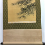 Japanese Hanging Scroll Vtg Kakejiku Kakemono Two Cranes Pine Tree Sun SC700
