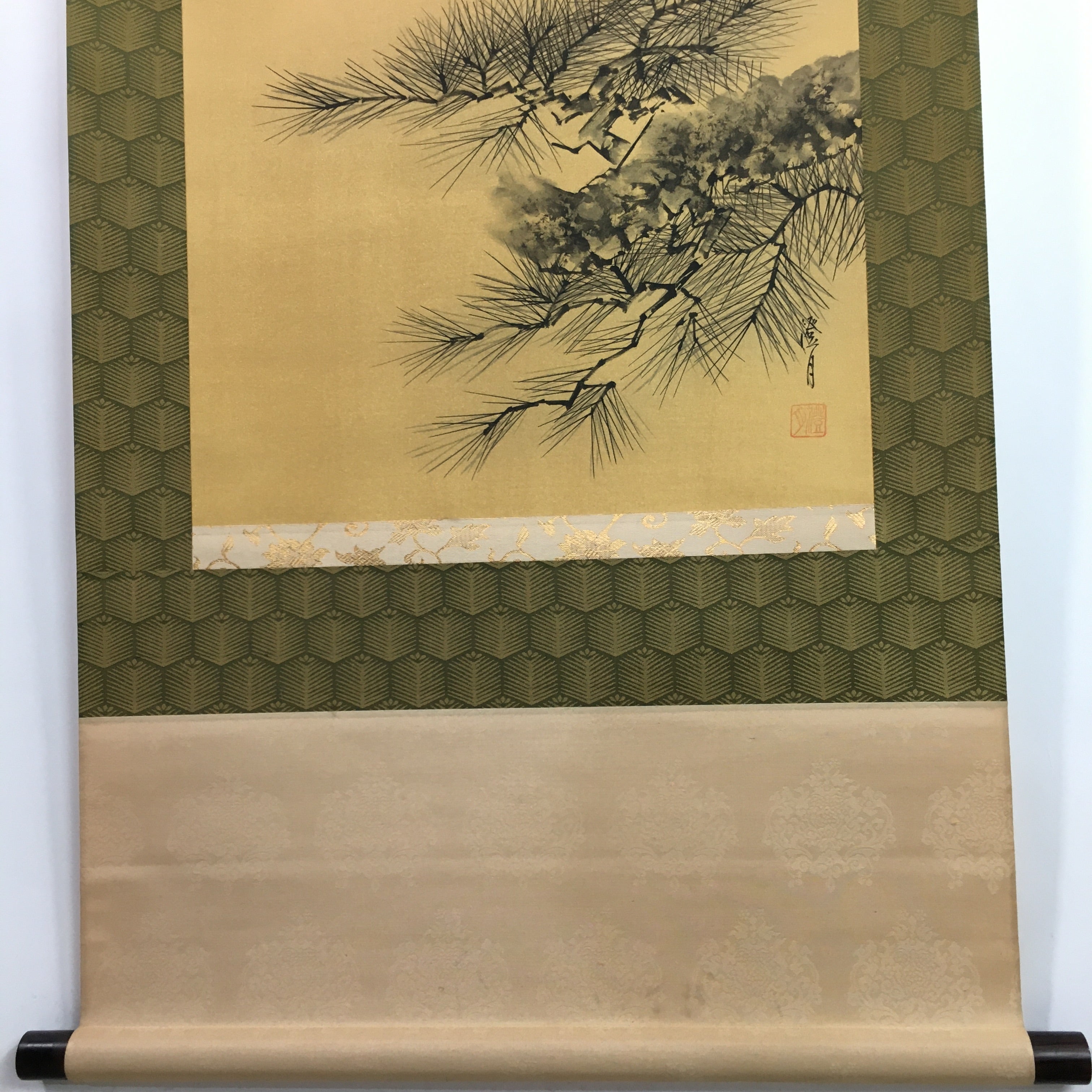 Japanese Hanging Scroll Vtg Kakejiku Kakemono Two Cranes Pine Tree Sun SC700