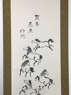 Japanese Hanging Scroll Vtg Kakejiku Kakemono Zodiac Horse SC736
