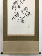 Japanese Hanging Scroll Vtg Kakejiku Kakemono Zodiac Horse SC736