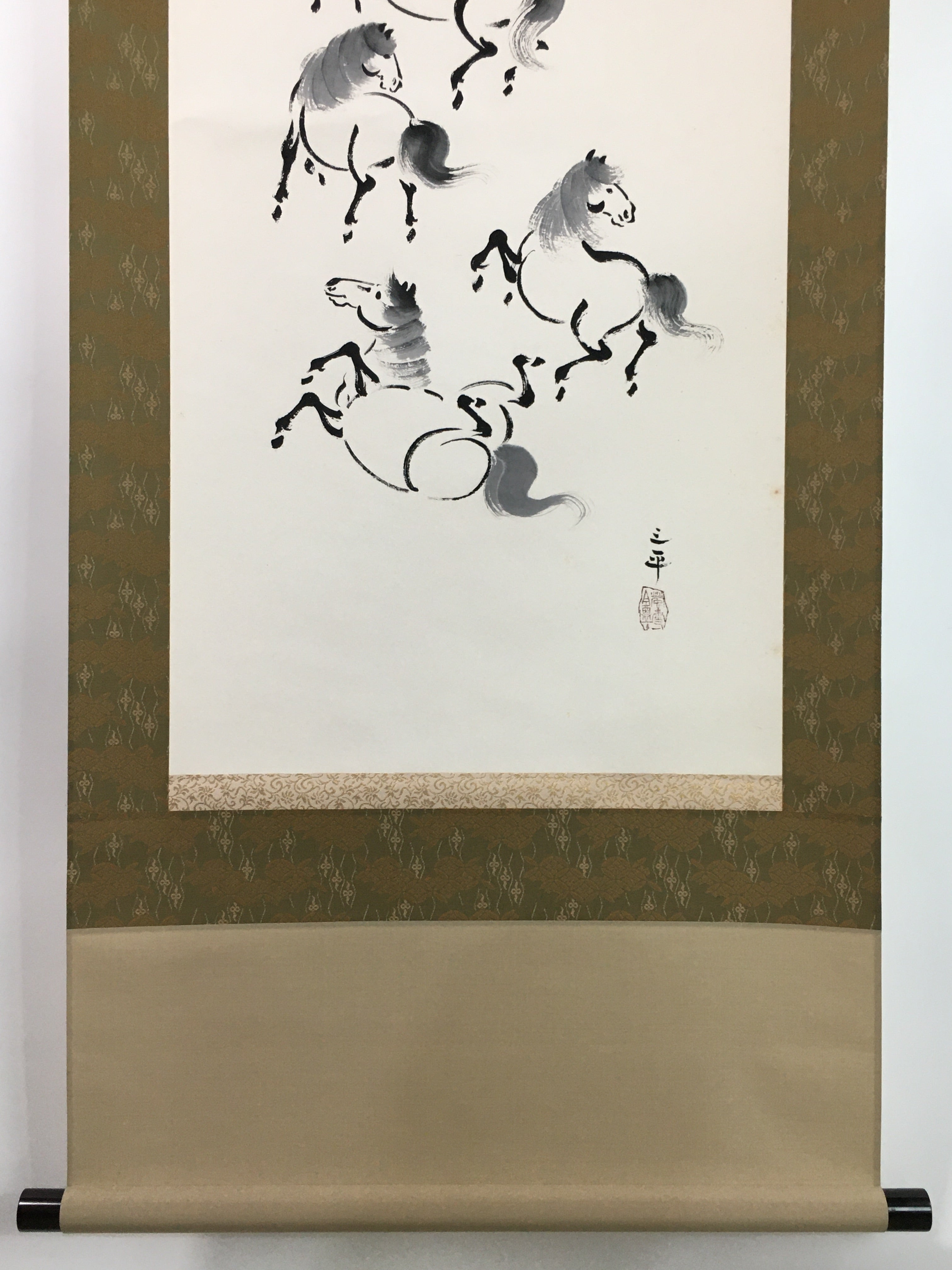 Japanese Hanging Scroll Vtg Kakejiku Kakemono Zodiac Horse SC736
