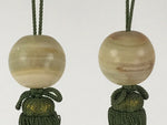 Japanese Hanging Scroll Weights Vtg Fuchin Agate Stone Green Tassel FC305
