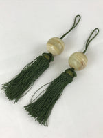 Japanese Hanging Scroll Weights Vtg Fuchin Agate Stone Green Tassel FC305