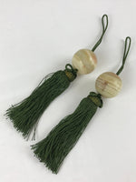 Japanese Hanging Scroll Weights Vtg Fuchin Agate Stone Green Tassel FC305