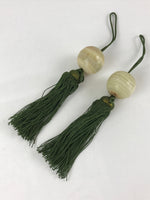 Japanese Hanging Scroll Weights Vtg Fuchin Agate Stone Green Tassel FC305