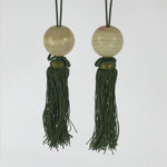 Japanese Hanging Scroll Weights Vtg Fuchin Agate Stone Green Tassel FC305