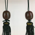 Japanese Hanging Scroll Weights Vtg Fuchin Brown Metal Green Tassel FC278