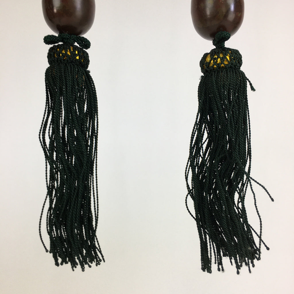 Japanese Hanging Scroll Weights Vtg Fuchin Brown Metal Green Tassel FC278