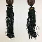Japanese Hanging Scroll Weights Vtg Fuchin Brown Metal Green Tassel FC278