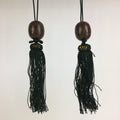 Japanese Hanging Scroll Weights Vtg Fuchin Brown Metal Green Tassel FC278