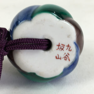 Japanese Hanging Scroll Weights Vtg Fuchin Kutani Porcelain Purple Tassel FC276