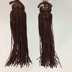 Japanese Hanging Scroll Weights Vtg Fuchin Marble Glass Brown Tassel FC247