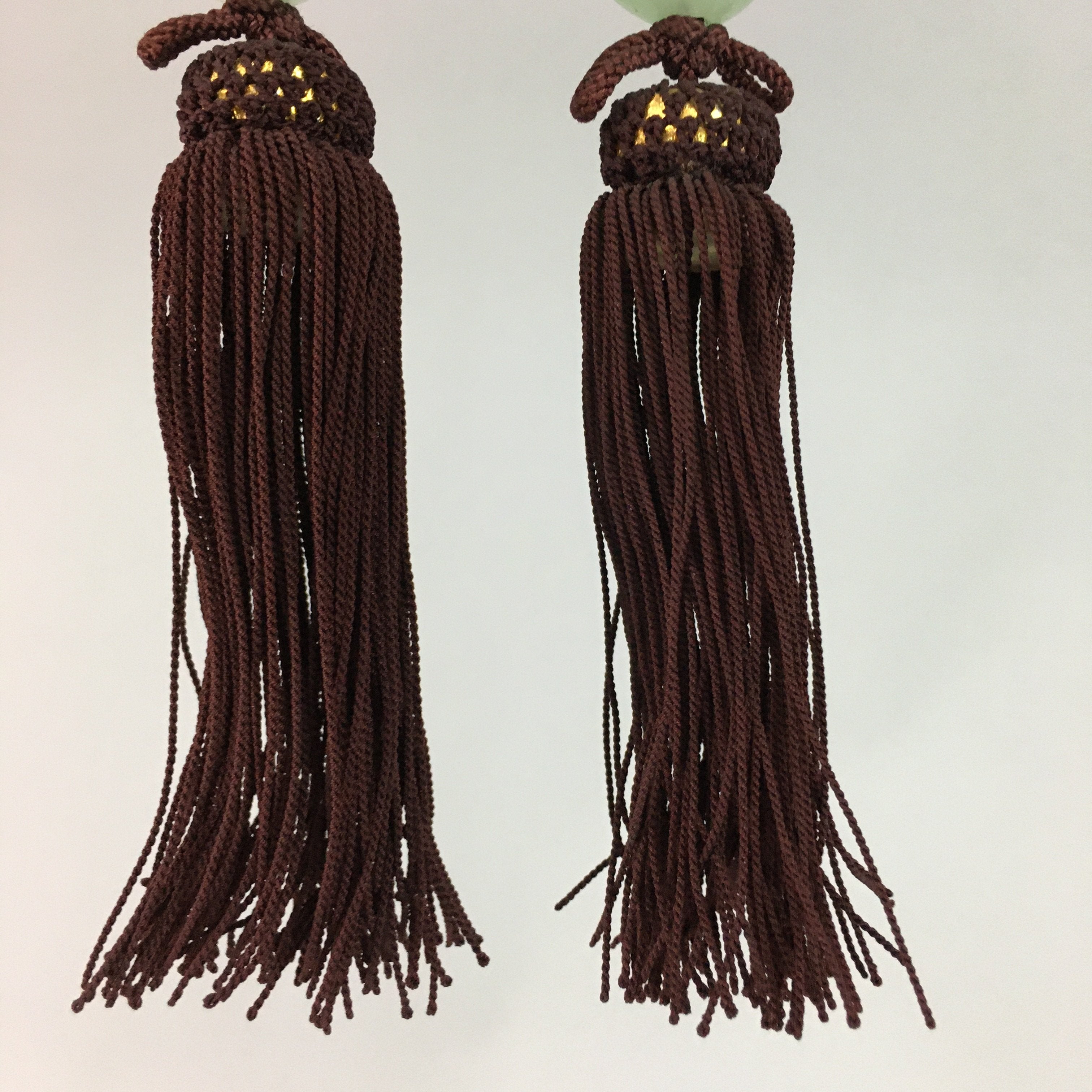 Japanese Hanging Scroll Weights Vtg Fuchin Marble Glass Brown Tassel FC247