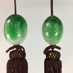 Japanese Hanging Scroll Weights Vtg Fuchin Marble Glass Brown Tassel FC247