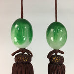 Japanese Hanging Scroll Weights Vtg Fuchin Marble Glass Brown Tassel FC247