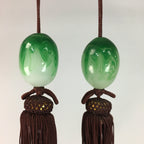 Japanese Hanging Scroll Weights Vtg Fuchin Marble Glass Brown Tassel FC247
