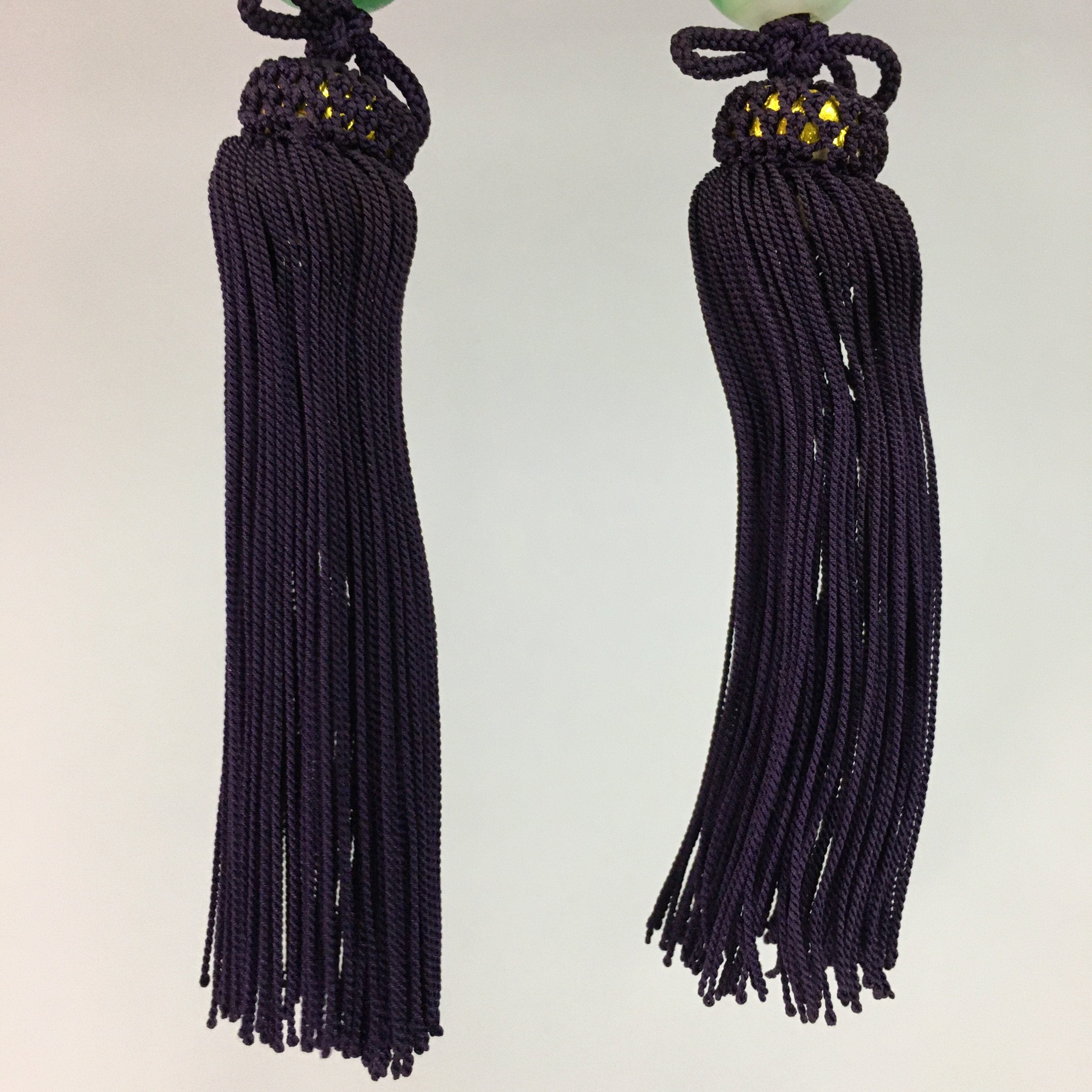 Japanese Hanging Scroll Weights Vtg Fuchin Marble Glass Purple Tassel FC251