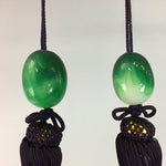 Japanese Hanging Scroll Weights Vtg Fuchin Marble Glass Purple Tassel FC251