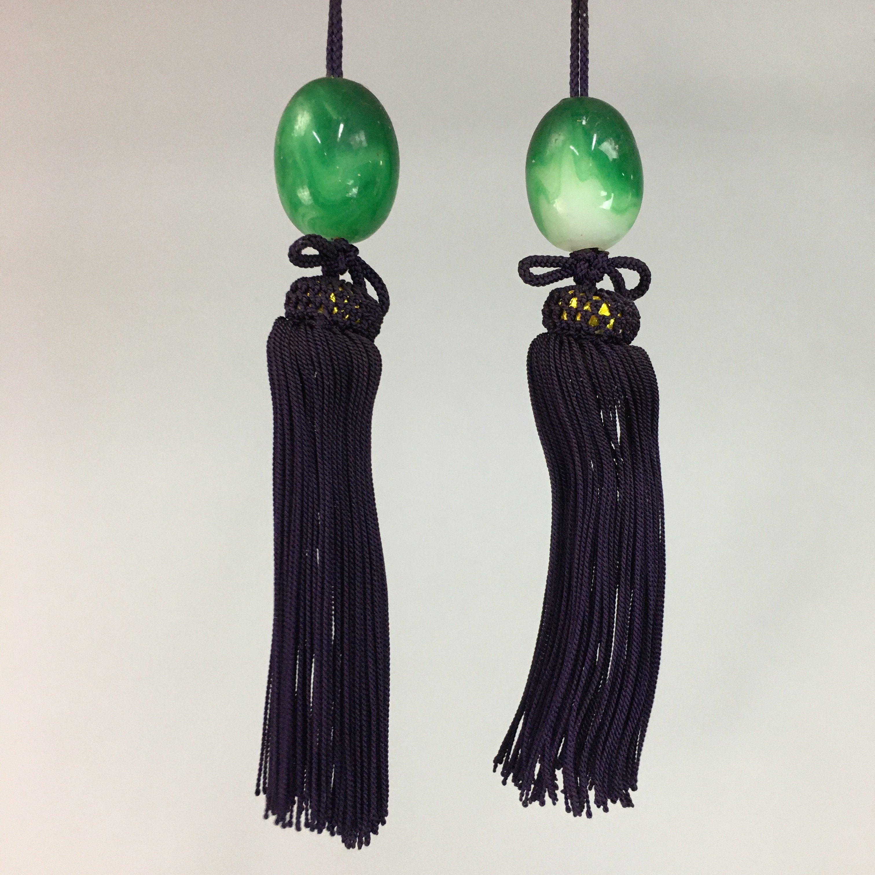 Japanese Hanging Scroll Weights Vtg Fuchin Marble Glass Purple Tassel FC251