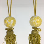 Japanese Hanging Scroll Weights Vtg Fuchin Marble Glass Yellow Tassel FC299
