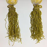 Japanese Hanging Scroll Weights Vtg Fuchin Marble Glass Yellow Tassel FC299
