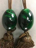 Japanese Hanging Scroll Weights Vtg Fuchin Marble Stone Brown Tassel FC207