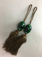 Japanese Hanging Scroll Weights Vtg Fuchin Marble Stone Brown Tassel FC207