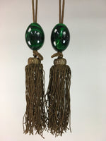 Japanese Hanging Scroll Weights Vtg Fuchin Marble Stone Brown Tassel FC207