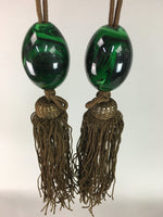 Japanese Hanging Scroll Weights Vtg Fuchin Marble Stone Brown Tassel FC207