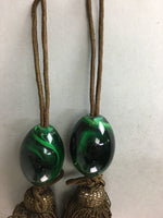 Japanese Hanging Scroll Weights Vtg Fuchin Marble Stone Brown Tassel FC207