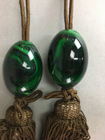 Japanese Hanging Scroll Weights Vtg Fuchin Marble Stone Brown Tassel FC207