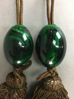 Japanese Hanging Scroll Weights Vtg Fuchin Marble Stone Brown Tassel FC207