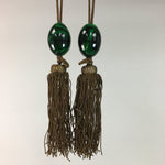 Japanese Hanging Scroll Weights Vtg Fuchin Marble Stone Brown Tassel FC207