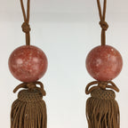 Japanese Hanging Scroll Weights Vtg Fuchin Marble Stone Brown Tassel FC288