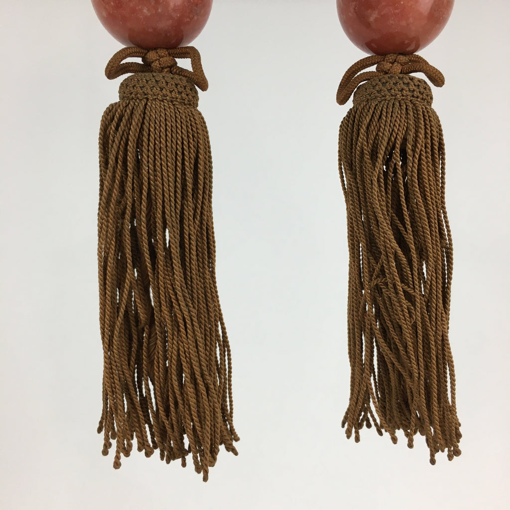 Japanese Hanging Scroll Weights Vtg Fuchin Marble Stone Brown Tassel FC288