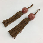 Japanese Hanging Scroll Weights Vtg Fuchin Marble Stone Brown Tassel FC288