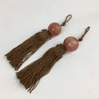 Japanese Hanging Scroll Weights Vtg Fuchin Marble Stone Brown Tassel FC288
