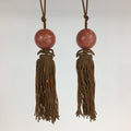 Japanese Hanging Scroll Weights Vtg Fuchin Marble Stone Brown Tassel FC288