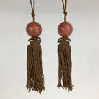 Japanese Hanging Scroll Weights Vtg Fuchin Marble Stone Brown Tassel FC288