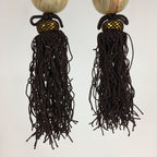 Japanese Hanging Scroll Weights Vtg Fuchin Marble Stone Brown Tassel FC291