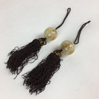 Japanese Hanging Scroll Weights Vtg Fuchin Marble Stone Brown Tassel FC291