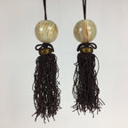 Japanese Hanging Scroll Weights Vtg Fuchin Marble Stone Brown Tassel FC291