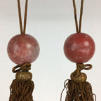 Japanese Hanging Scroll Weights Vtg Fuchin Marble Stone Brown Tassel FC296