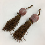 Japanese Hanging Scroll Weights Vtg Fuchin Marble Stone Brown Tassel FC296