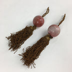 Japanese Hanging Scroll Weights Vtg Fuchin Marble Stone Brown Tassel FC296